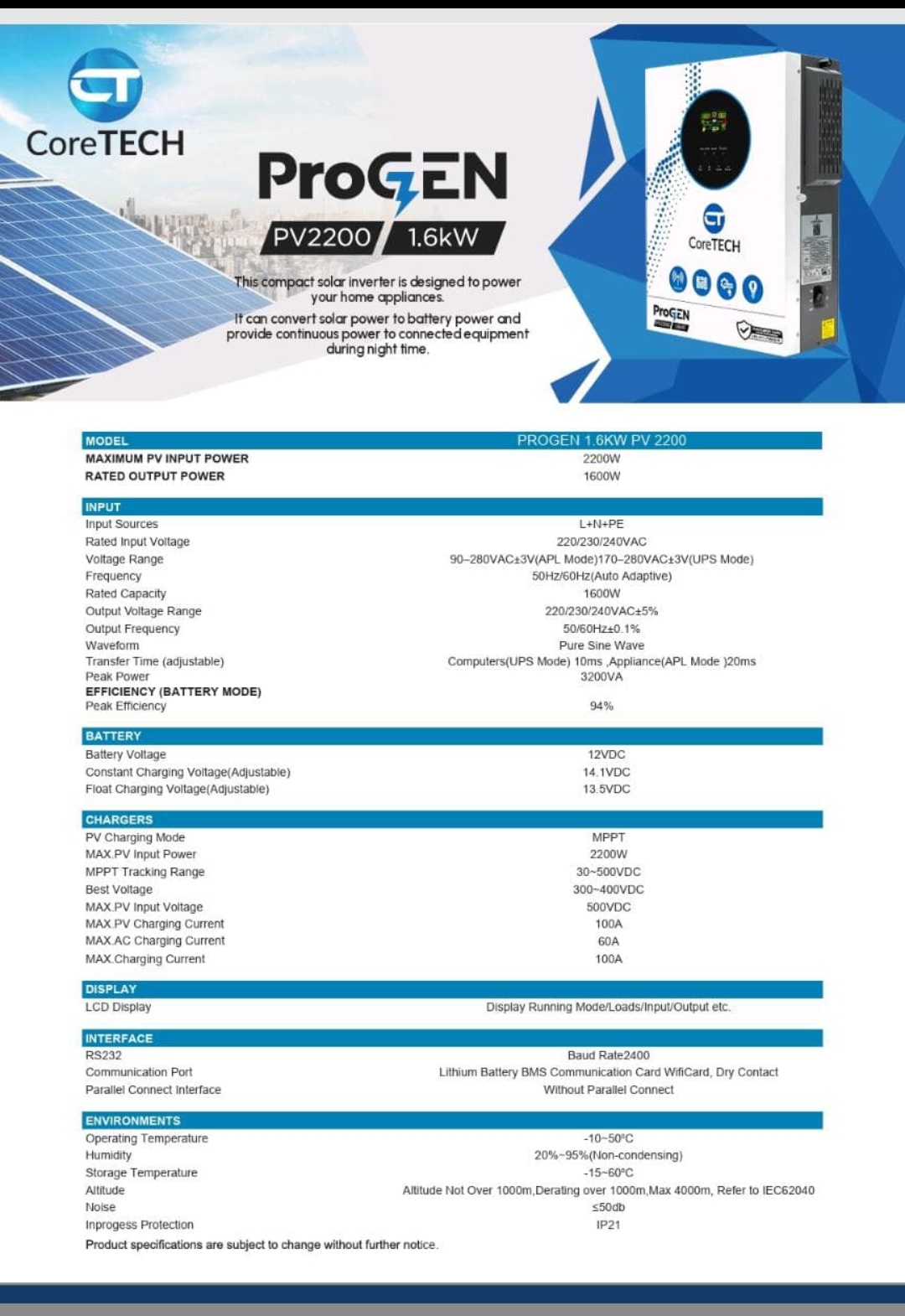 Cortech ProGen PV 2200 , 1.6kw  Image 2